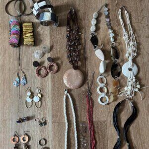Bohemian Jewelry Bundle of shell necklaces Y2K beads rings mother of pearl